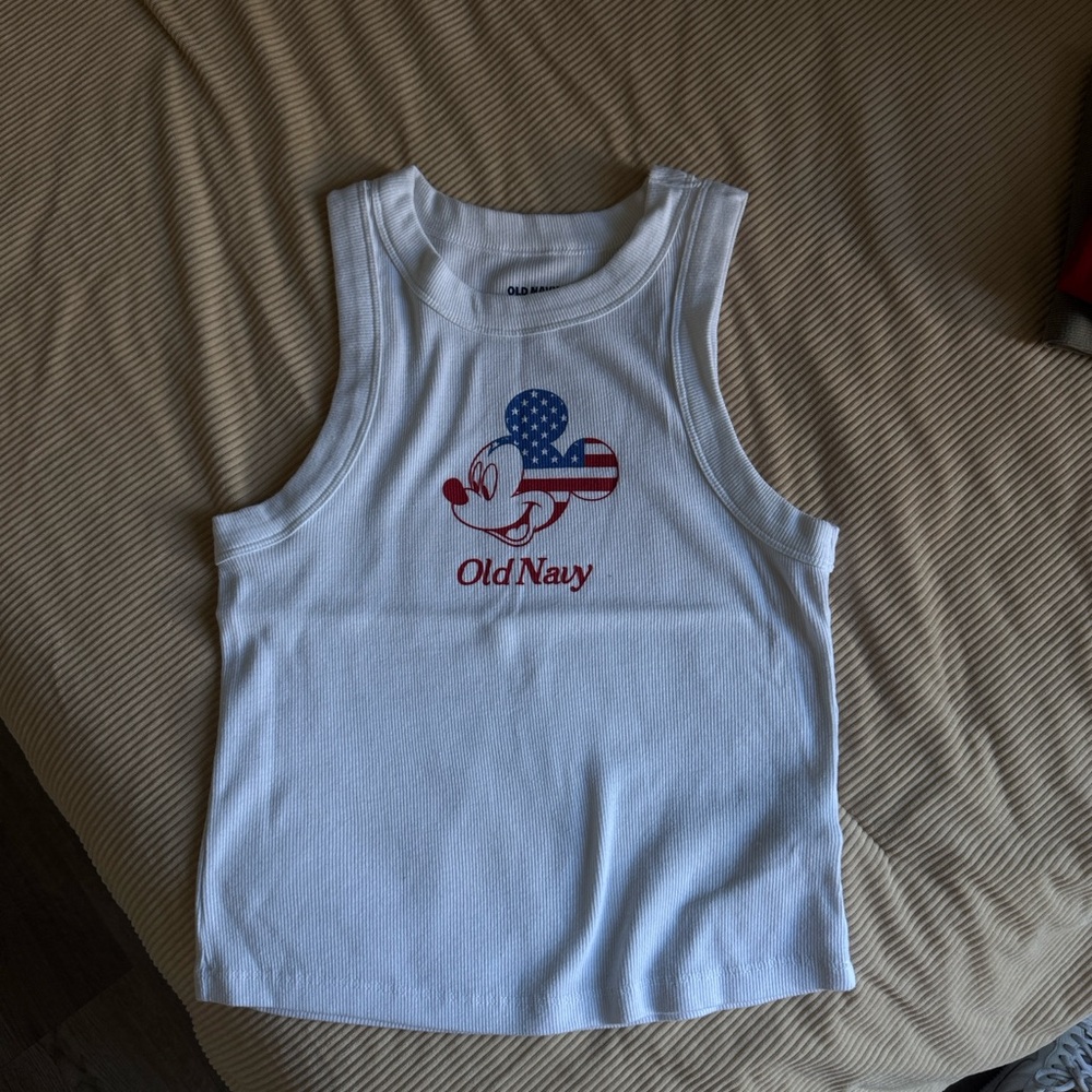 Old Navy White Tank Top with Mickey Mouse Design